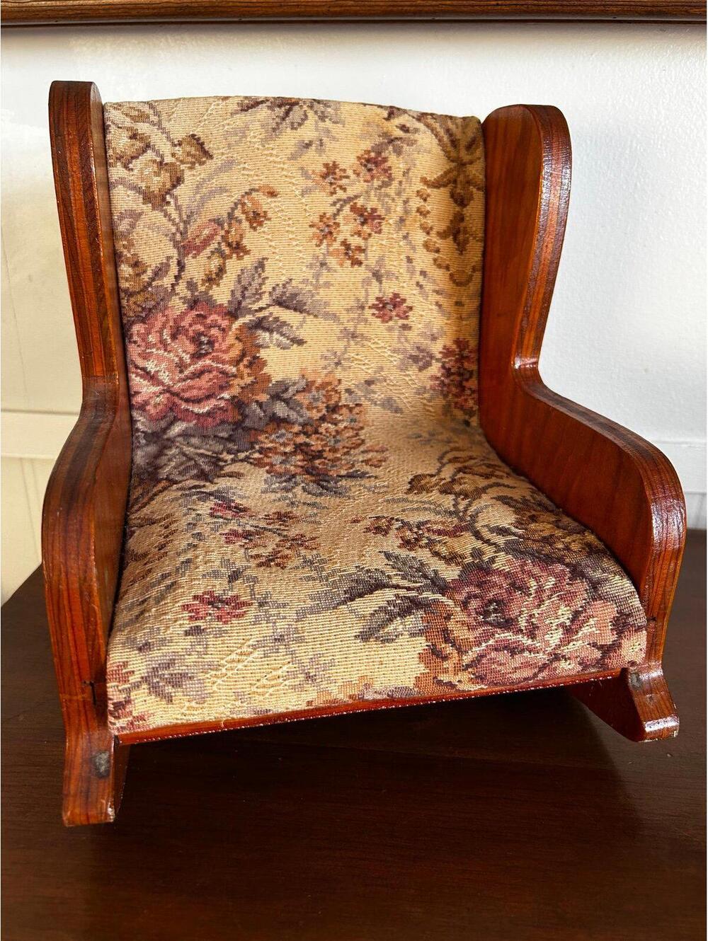 Vintage Wood Doll Rocking Chair Floral Tapestry American Girl